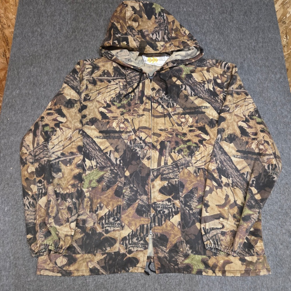 Vintage Mossy Oak Field Forest Camo Jacket Mens Large Forest Floor USA Hunting